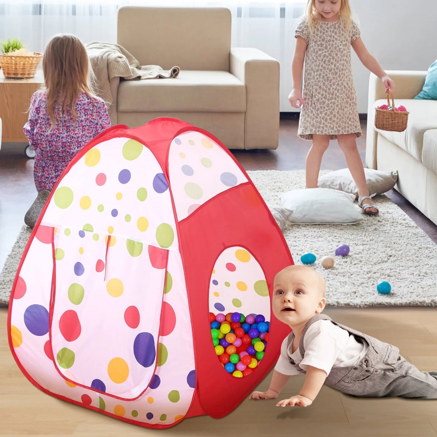 3 in 1 Child Crawl Tunnel Tent Kids Play Tent with Storage Bag for Indoor Outdoor Travel Balls Not Included