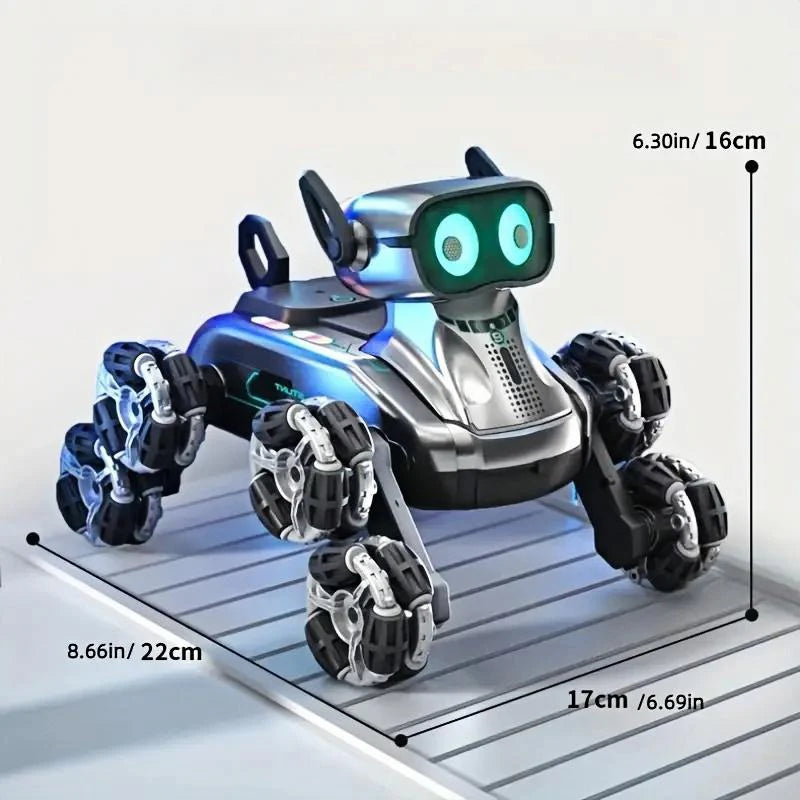 Silver Eight-Wheeled Stunt Dual Remote Control Robot Dog