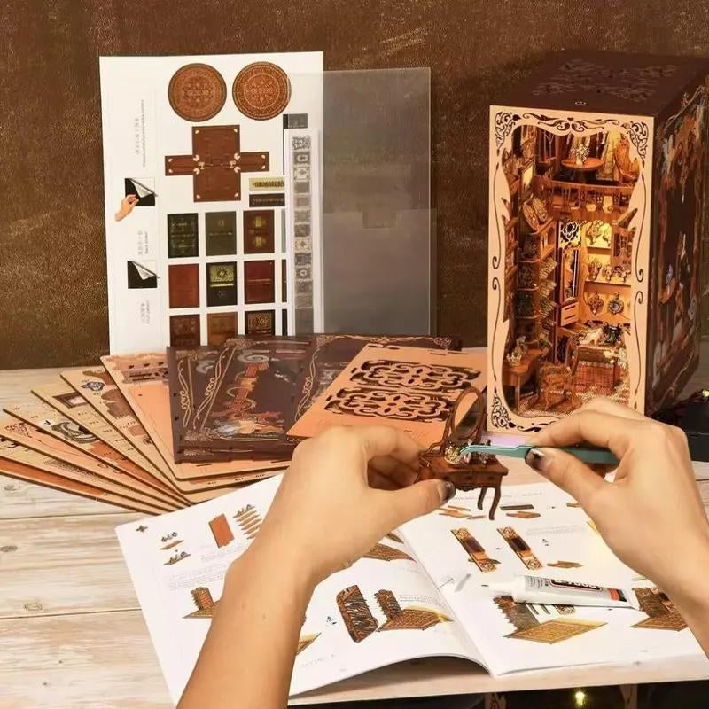 Duchess Cloakroom Book Corner Kit Homemade Miniature Dollhouse 3D Wooden Puzzle Bookshelf Insert Decoration with LED Light Craft Kit