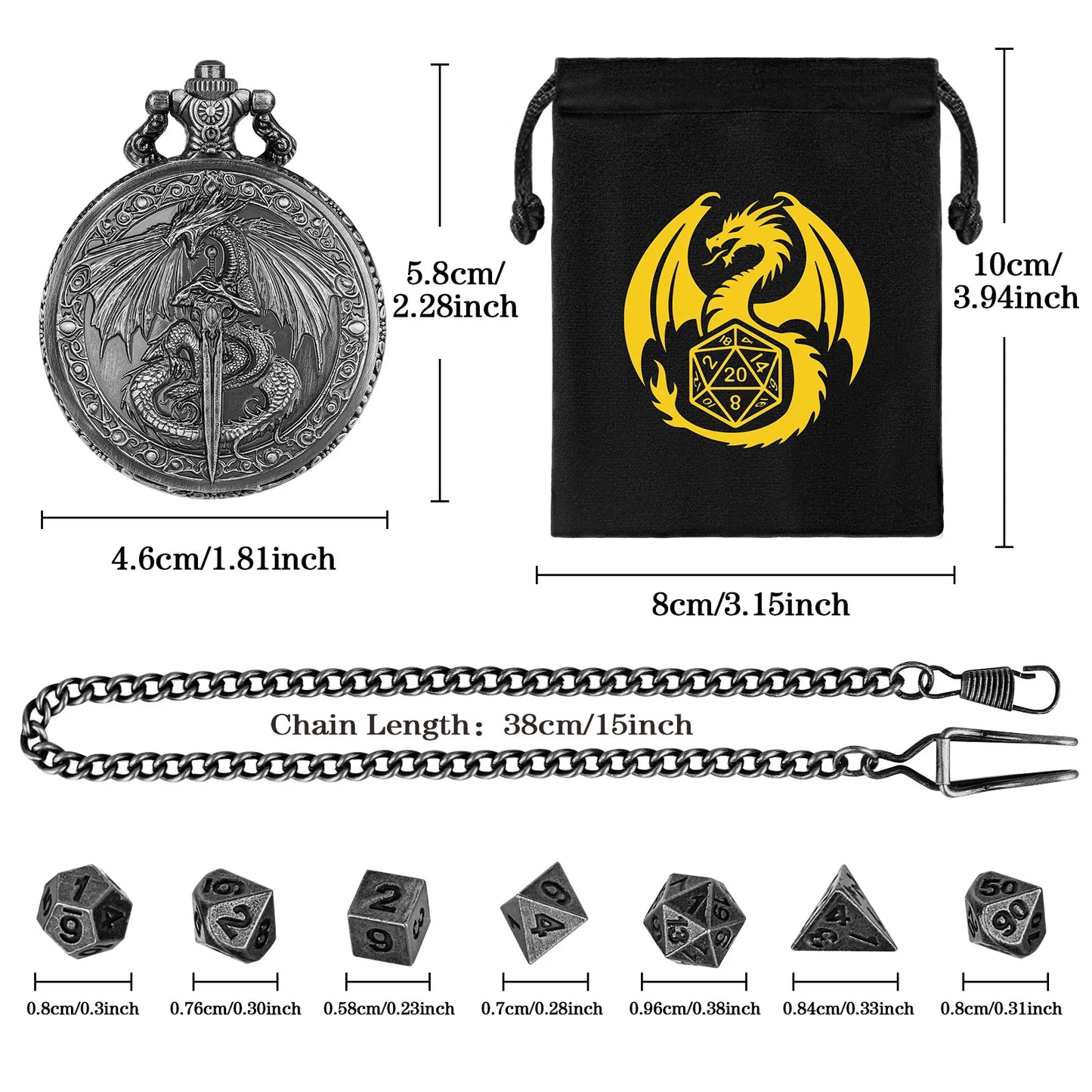 DND Style Mythical Winged Beast Sword Holding Relief Case, Retro Dice Storage Set, Desktop RPG Fantasy Accessories, High Quality Zinc Alloy DND Dice Suitable for Desktop RPG and Board Games