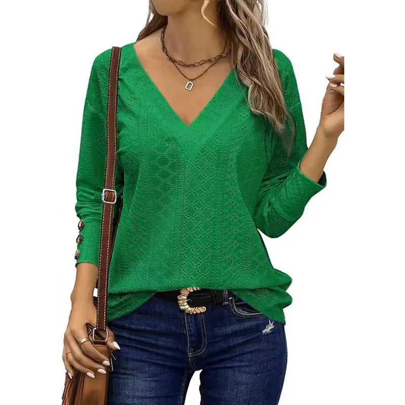 Women Fashion Casual Loose V Neck Shirt