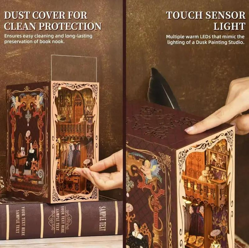 Duchess Cloakroom Book Corner Kit Homemade Miniature Dollhouse 3D Wooden Puzzle Bookshelf Insert Decoration with LED Light Craft Kit