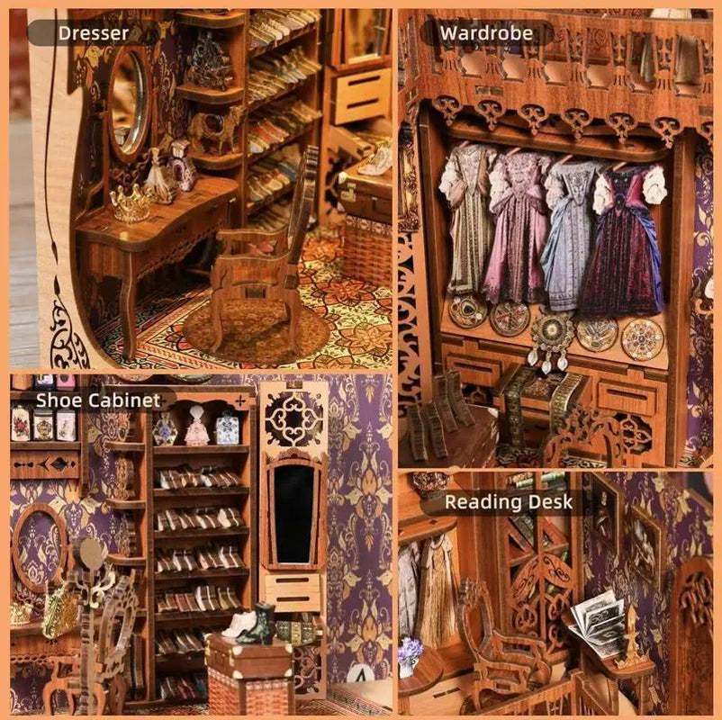 Duchess Cloakroom Book Corner Kit Homemade Miniature Dollhouse 3D Wooden Puzzle Bookshelf Insert Decoration with LED Light Craft Kit