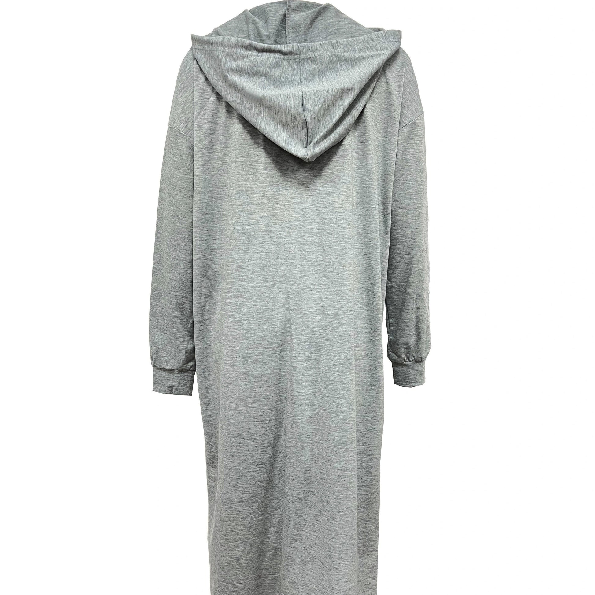Women Solid Color Hooded Fashionable Long Hoodie Jacket