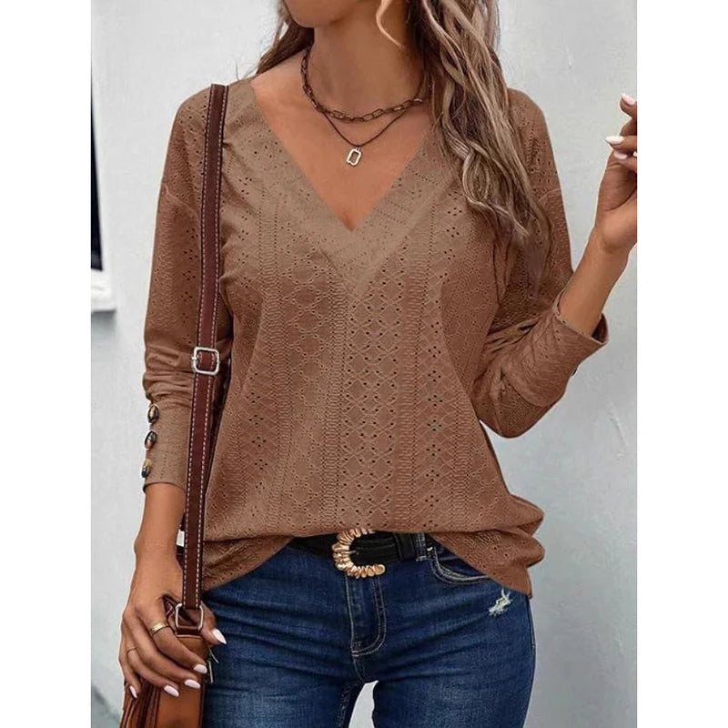 Women Fashion Casual Loose V Neck Shirt