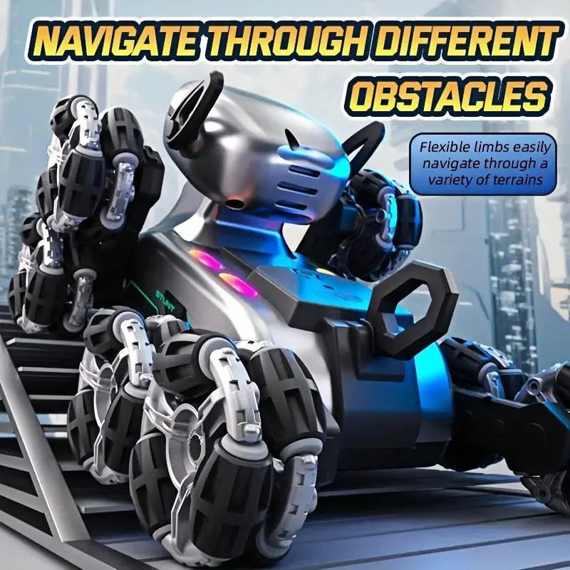 Silver Eight-Wheeled Stunt Dual Remote Control Robot Dog