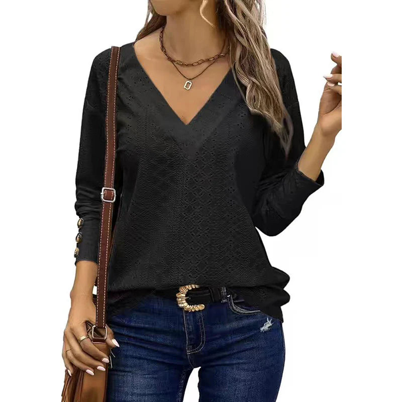 Women Fashion Casual Loose V Neck Shirt