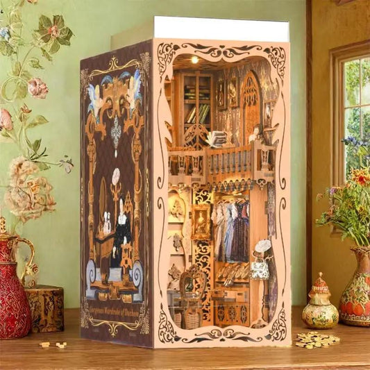 Duchess Cloakroom Book Corner Kit Homemade Miniature Dollhouse 3D Wooden Puzzle Bookshelf Insert Decoration with LED Light Craft Kit