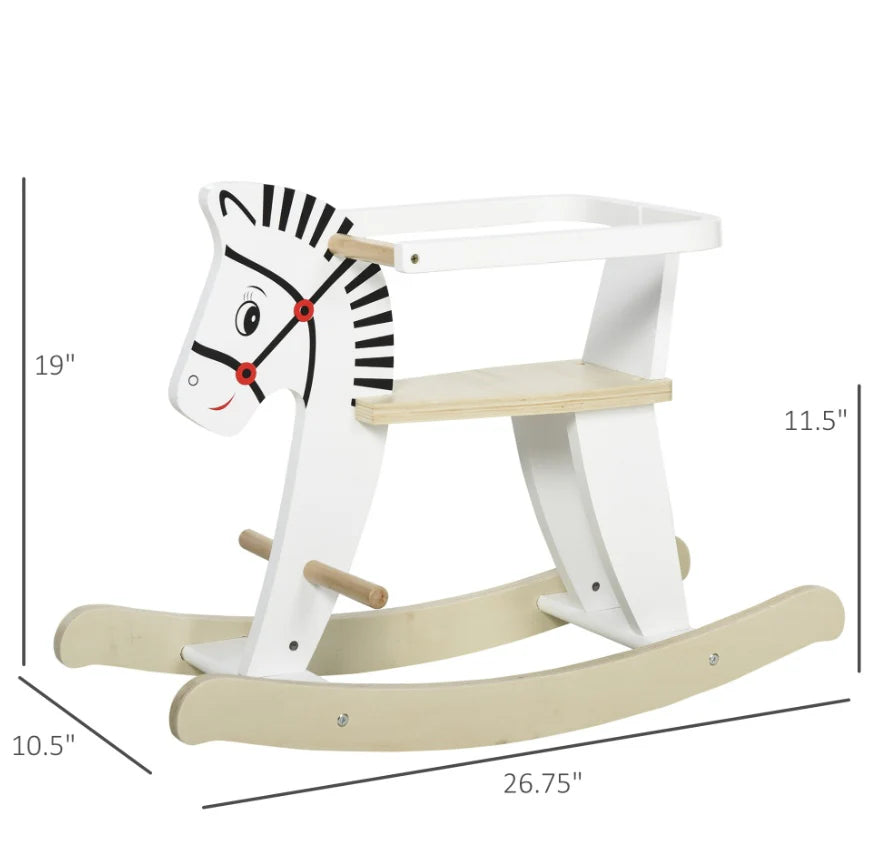 Wooden Rocking Horse, Classic Toddler Ride-On Toy with Safety Bar, Suitable for Children Aged 1-3