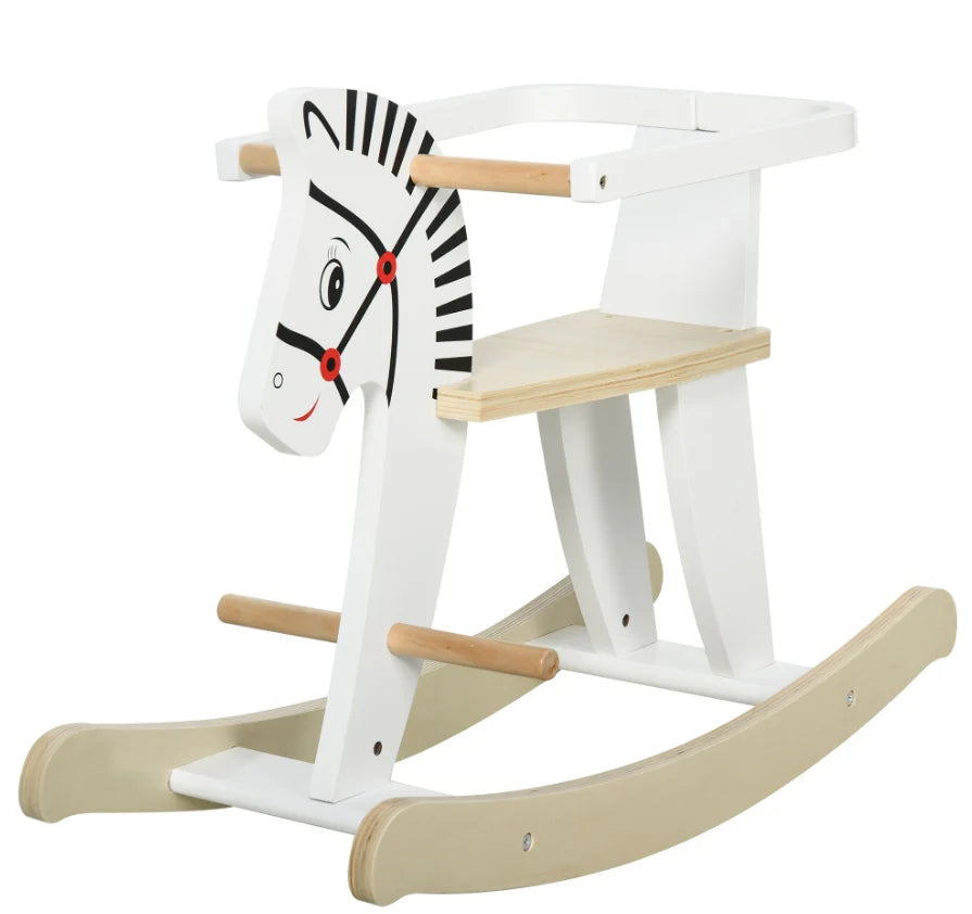 Wooden Rocking Horse, Classic Toddler Ride-On Toy with Safety Bar, Suitable for Children Aged 1-3