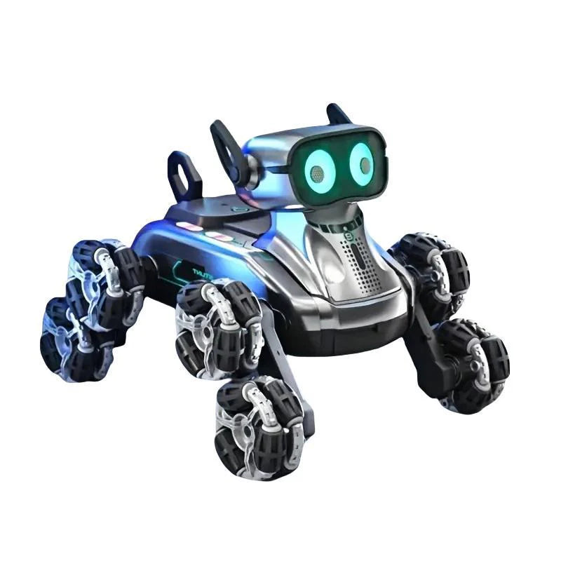 Silver Eight-Wheeled Stunt Dual Remote Control Robot Dog