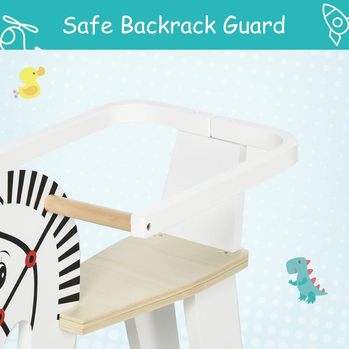 Wooden Rocking Horse, Classic Toddler Ride-On Toy with Safety Bar, Suitable for Children Aged 1-3