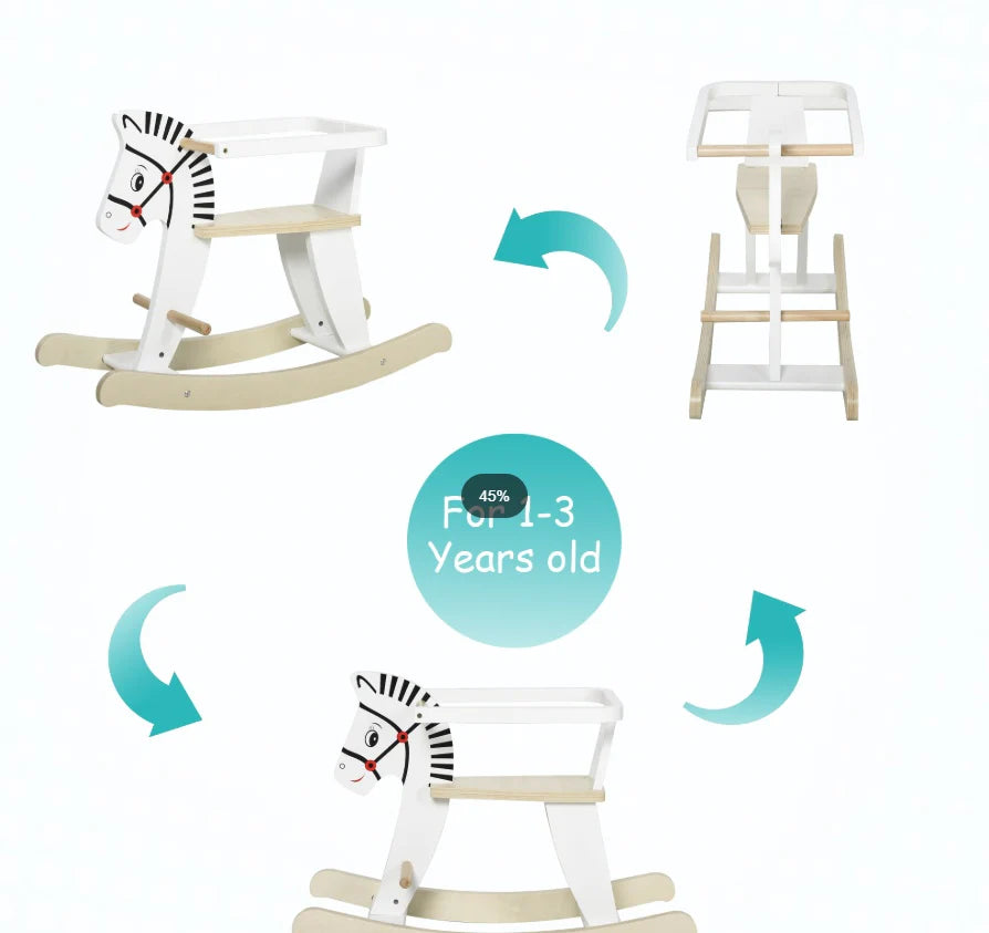 Wooden Rocking Horse, Classic Toddler Ride-On Toy with Safety Bar, Suitable for Children Aged 1-3
