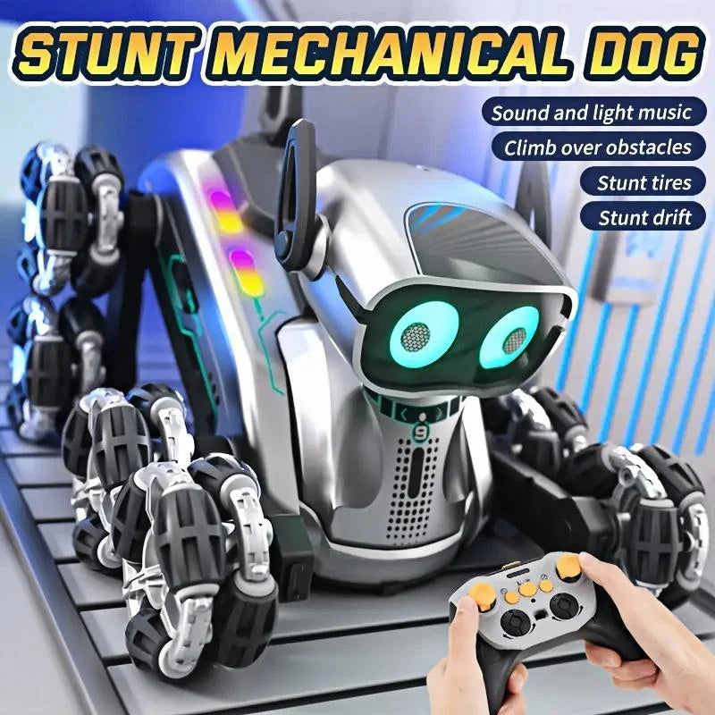 Silver Eight-Wheeled Stunt Dual Remote Control Robot Dog