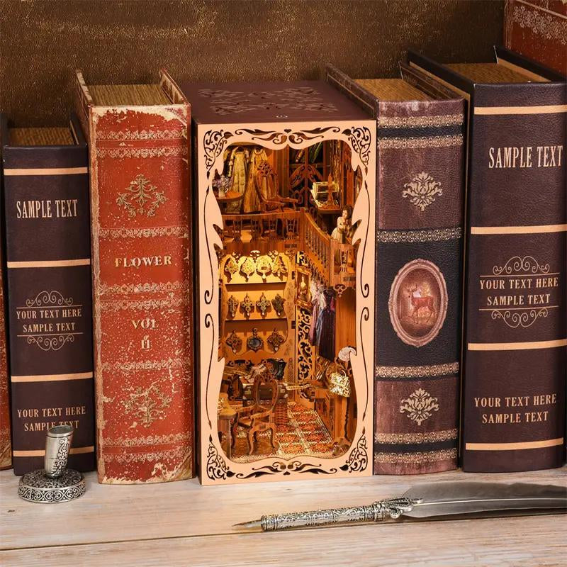 Duchess Cloakroom Book Corner Kit Homemade Miniature Dollhouse 3D Wooden Puzzle Bookshelf Insert Decoration with LED Light Craft Kit