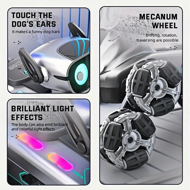 Silver Eight-Wheeled Stunt Dual Remote Control Robot Dog