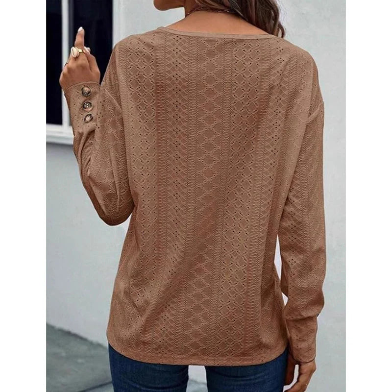 Women Fashion Casual Loose V Neck Shirt