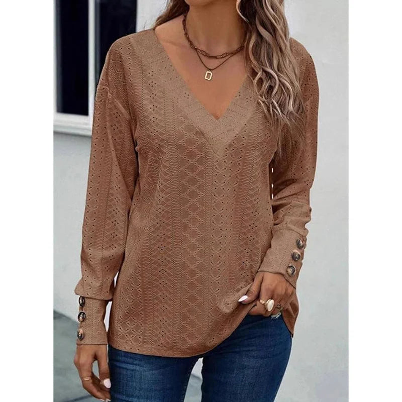 Women Fashion Casual Loose V Neck Shirt