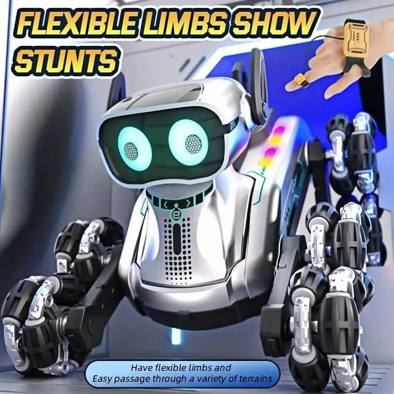 Silver Eight-Wheeled Stunt Dual Remote Control Robot Dog
